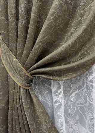 Комплект штор VR-Textil Жакард Fantasy 100х270 2шт і Тюль 300х270 1631ш-1783т Капучино з білим 71-047/1 Київ