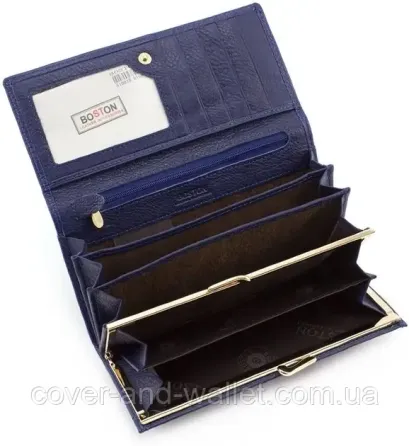 Cиній шкіряний класичний гаманець з натуральної шкіри Boston S1001B Київ