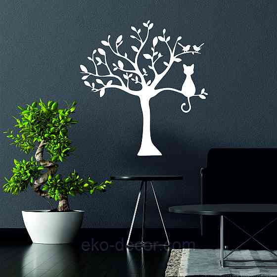 Декоративное настенное Панно «Кот на дереве» Декор на стену 50*47 см, Белый Киев