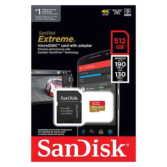 Карта памяти 512 ГБ microSDXC UHS-I U3 A2 SanDisk Extreme SDSQXAV-512G-GN6MA Киев