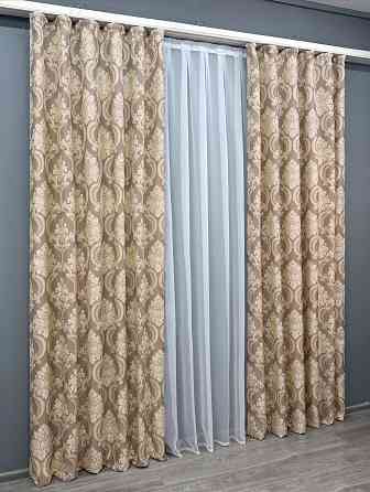 Комплект готовых штор VR-Textil Лен Корона Мария № 1269ш Капучино с бежевым 200х270 см 2 шт (32-302) Киев