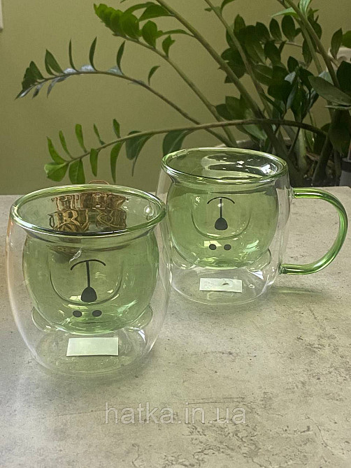 Піала без ручки чашка подвійне скло Olens "Зелений Умка" 250 мл зелена Київ - фото 5