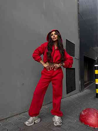 Утепленный женский костюм двойка в спортивном стиле трехнитка на флисе Красный, 46/48 Одесса