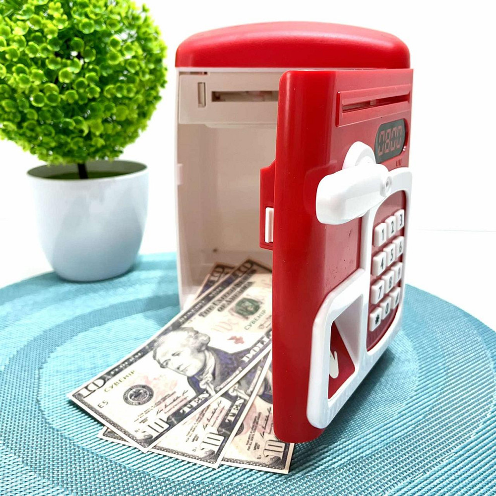 Сейф-скарбничка дитяча зі сканером відбитка пальця та кодовим замком затягує купюри звук підсвічування Червоний (MK 5411) Чернігів - фото 9