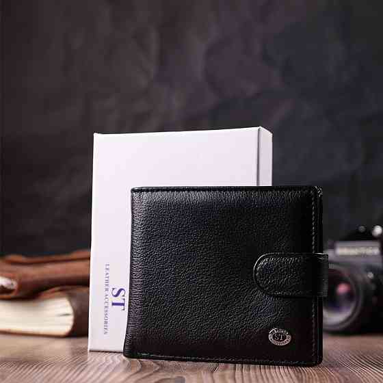 Чоловічий трендовий гаманець із натуральної шкіри ST Leather 22553 Чорний Київ