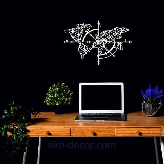 Декоративне настінне 3D Панно «Карта Компас», Декор на стіну з об'ємом Київ