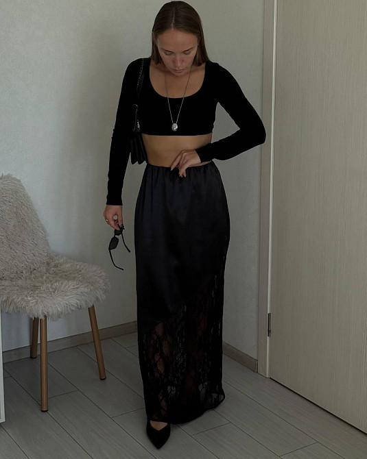 Женская стильная длинная шелковая юбка с кружевом. Одесса - изображение 3