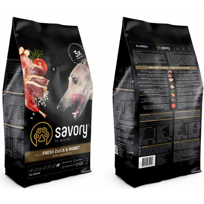 Сухой корм для собак Savory Adult All Breeds rich in Fresh Duck and Rabbit 3 кг (4820232630174) Винница - изображение 2