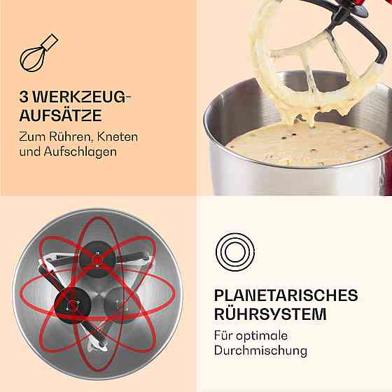 Кухонний комбайн Bella Elegance 2000 Вт/2,7 к.с./5.2 літра Неіржавка сталь Без BPA Червоний (Німеччина, Рівне