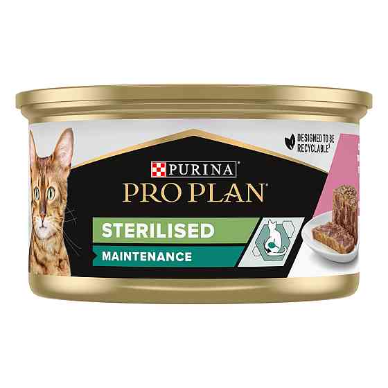 Вологий корм PRO PLAN Sterilised для дорослих стерилізованих котів, шматочки у паштеті, з тунцем та лососем, 85 г Київ