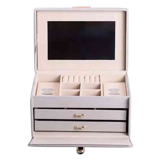 Скринька для прикрас з еко шкіри 3 яруси з дзеркалом органайзер для ювелірних виробів HP-5-17G Коломия