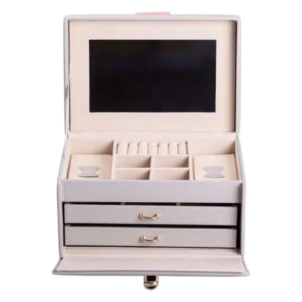 Скринька для прикрас з еко шкіри 3 яруси з дзеркалом органайзер для ювелірних виробів HP-5-17G Коломия - фото 1