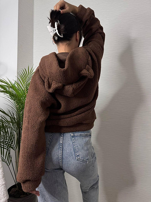 Женская теплая плюшевая худи с ушками турецкий мягкий мех Шоколад Одесса - изображение 9