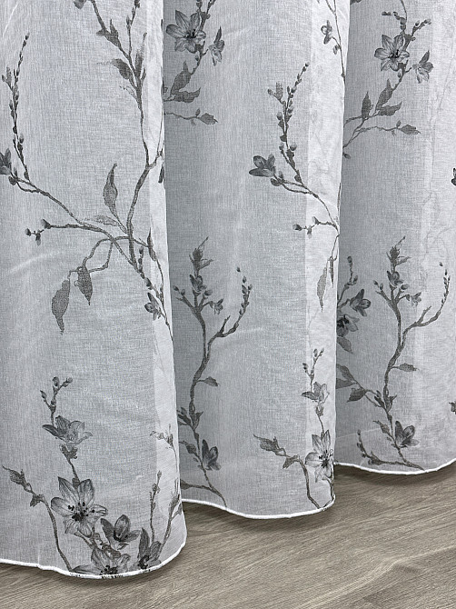 Тюль батист, колекція «Flora» колір білий з сірим принтом 1541т Київ - фото 6