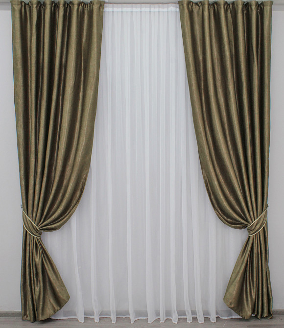 Комплект готових штор VR-Textil Льон Парма № 1044ш Оливково-коричневий 150х270 см 2 шт (30-844) Київ - фото 2