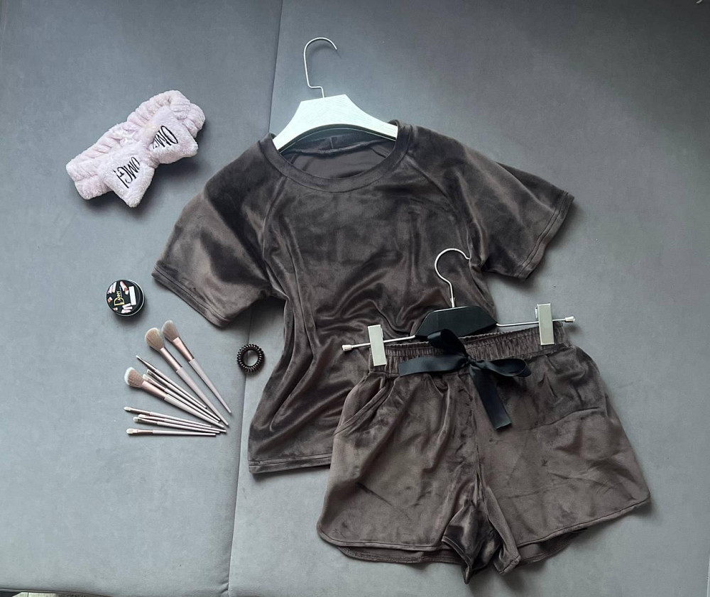 Жіночий стильний приємний костюм піжама велюр спорт Шоколад, 42/44 Одеса - фото 1