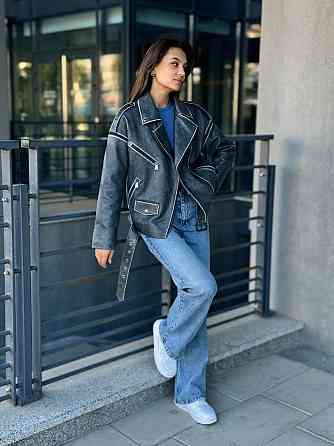 Натуральна шкіряна косуха жіноча трансформер Сірий р 42 Харків