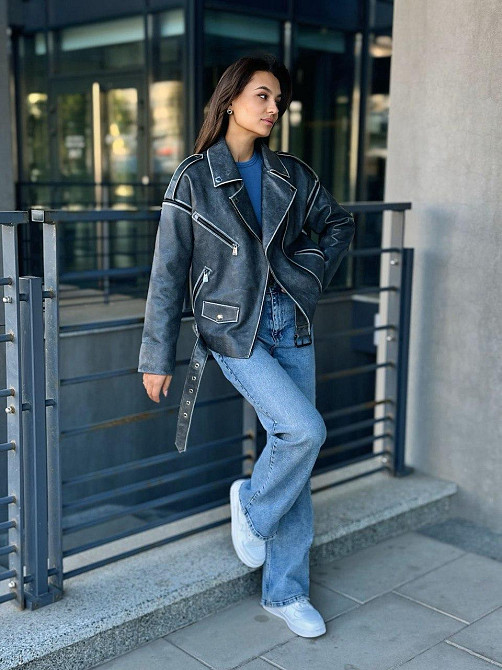 Натуральна шкіряна косуха жіноча трансформер Сірий р 42 Харків - фото 4