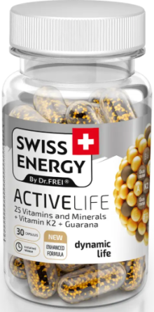 Вітаміни та мінерали з гуараною Swiss Energy ACTIVELIFE 25 Vitamins and Minerals+Vitamin K2+Guarana 30 капс Київ