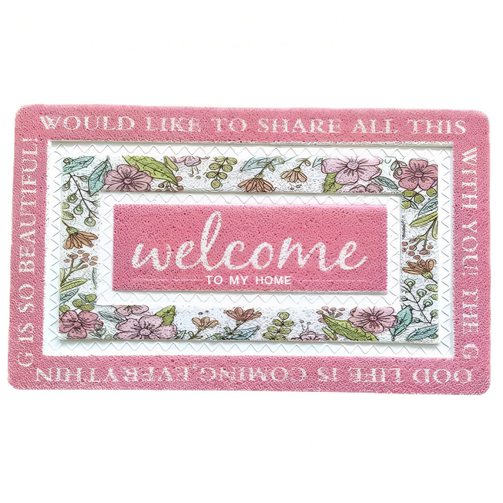 Килимок для передпокою 60х40 см Welcome з квітковим принтом Рожевий HP-47-1P Коломия - фото 1