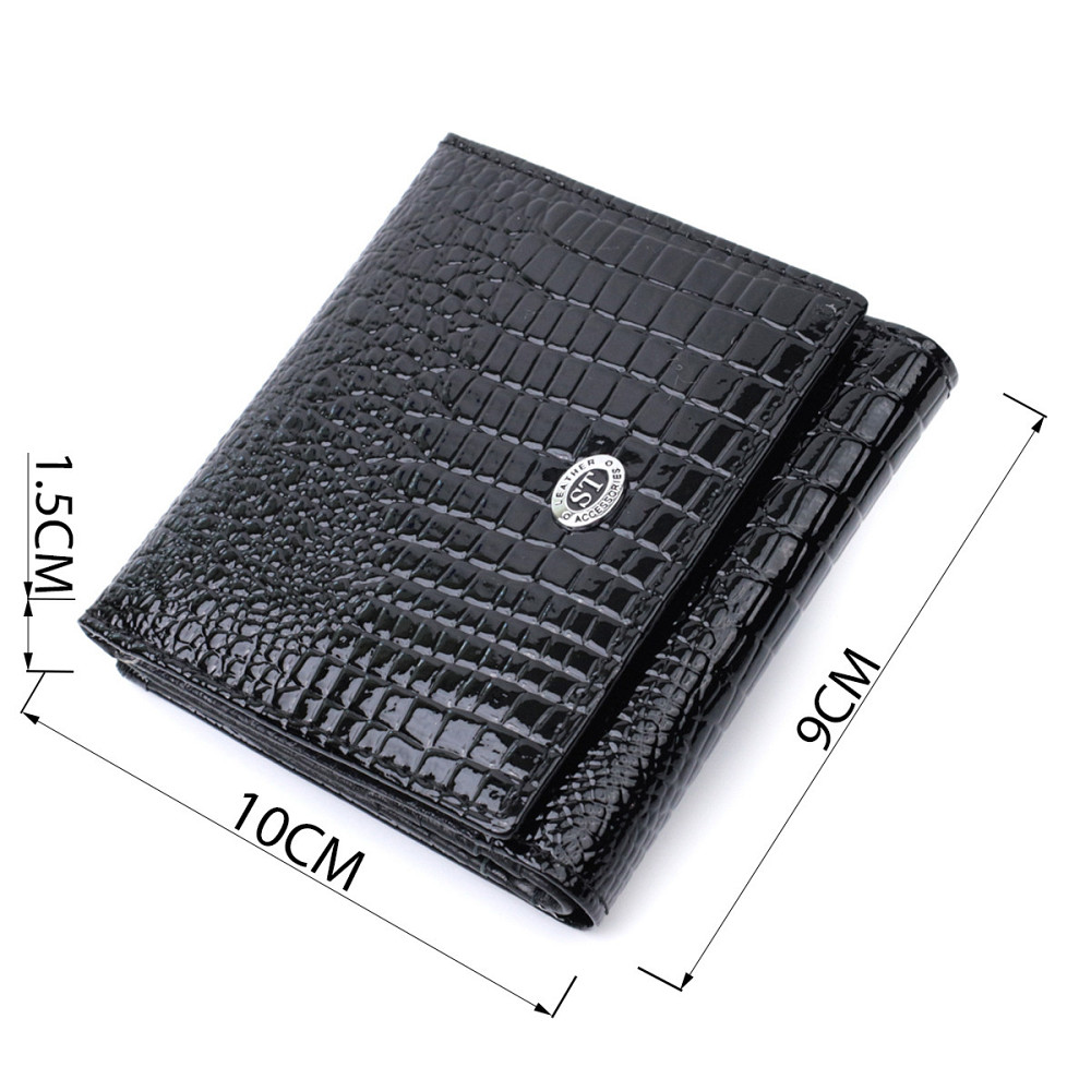 Женский компактный кошелек из натуральной лакированной кожи Черный (ST Leather) Киев - изображение 7