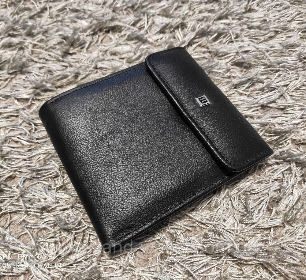 Стильний чоловічий шкіряний гаманець чорного кольору Hassion Київ - фото 1