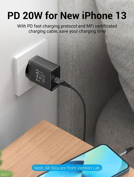 Сетевое зарядное устройство Vention 1 порт USB-C 20W, цвет черный FADB0-EU Одесса - изображение 3