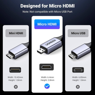 Кабель мультимедийный HDMI M to HDMI micro M 1.0m V2.1 8K60Hz HD164 black Ugreen (15516) Винница - изображение 7