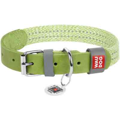 Ошейник для животных WAUDOG Classic из кожи и восстановленного хлопка M 20 мм х 30-39 см салатовый (58925) Винница