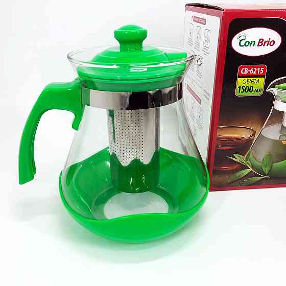 Скляний заварник Con Brio Green CB-6215 1,5 л, Заварники для чаю та кави, Чайник OY-404 самовар скляний Київ