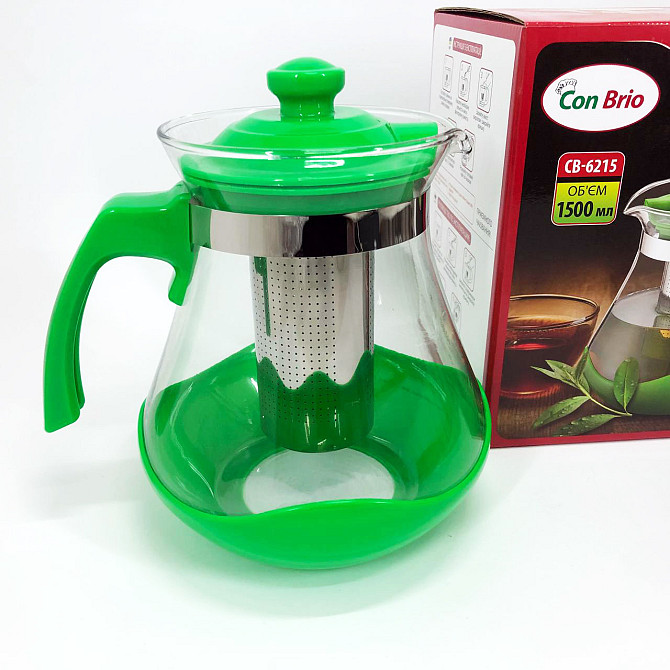 Скляний заварник Con Brio Green CB-6215 1,5 л, Заварники для чаю та кави, Чайник OY-404 самовар скляний Київ - фото 3