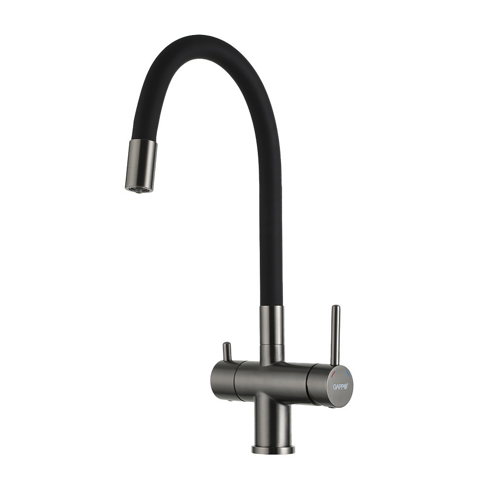 Смеситель для кухни с подключением к фильтру GAPPO G4398-39 гибкий излив, графит/черный Киев - изображение 1