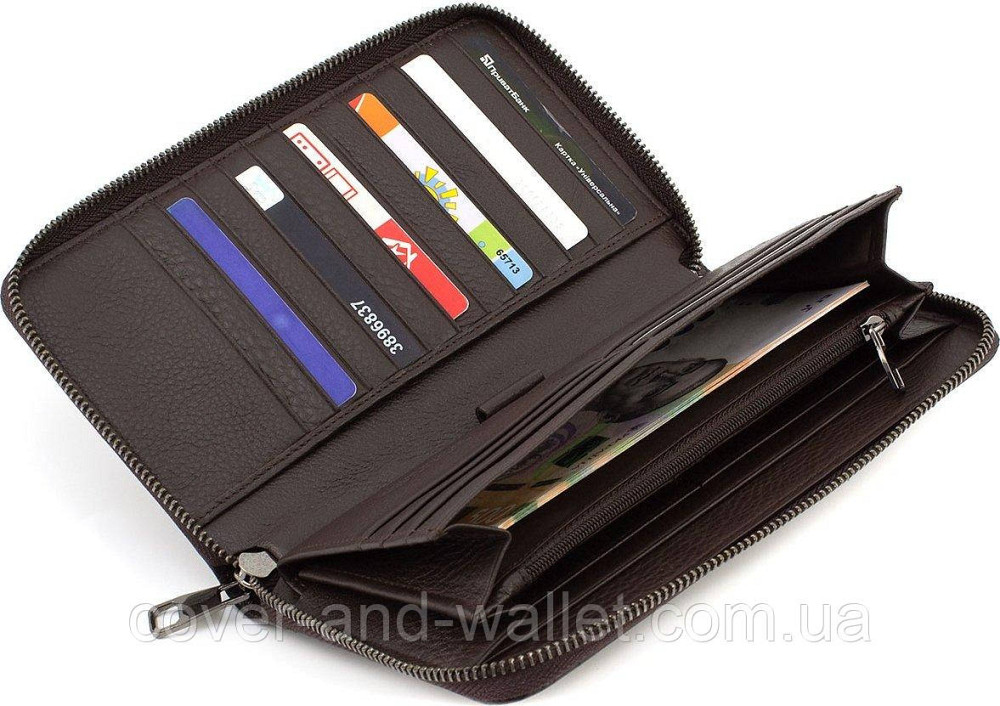 Коричневый мужской кошелек-клатч на молнии из кожи под крокодила Marco Coverna Киев - изображение 9