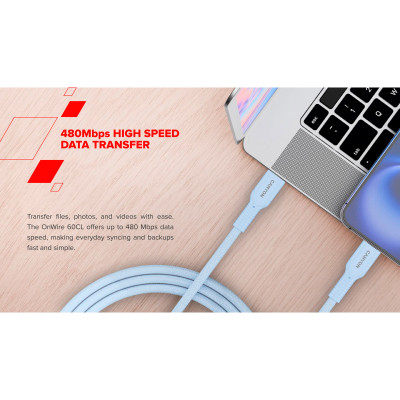 Дата кабель USB-C to USB-C 1.0m OnWire 60CL C-C 60W COLOR Braided 1m Light Blue Canyon (CND-CCAP60AB10LBL) Винница - изображение 5