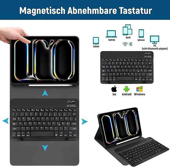 Чехол для iPad Pro 11 2024 M4 с QWERTZ Bluetooth клавиатурой съемный магнитный подставка держатель для Apple Киев