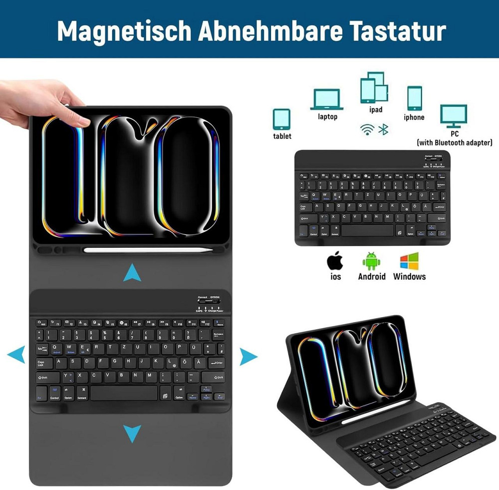 Чехол для iPad Pro 11 2024 M4 с QWERTZ Bluetooth клавиатурой съемный магнитный подставка держатель для Apple Киев - изображение 5