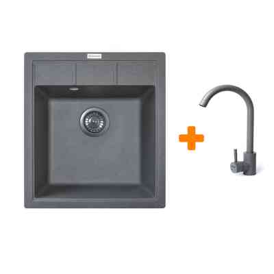 Мойка кухонная Adamant Brick сірий + змішувач (4824296209204) Вінниця