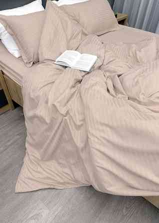 Комплект постельного белья Страйп-сатин Двуспальный 180х220 с простыней на резинке Таш (88-110) Киев