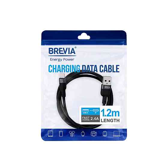 Кабель Brevia USB to Lightning 2,4A 1,2м, чорний ZIP (52120BULZ1) Львів