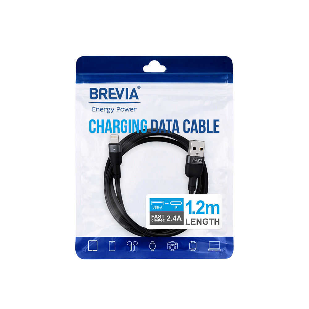 Кабель Brevia USB to Lightning 2,4A 1,2м, чорний ZIP (52120BULZ1) Львів - фото 4