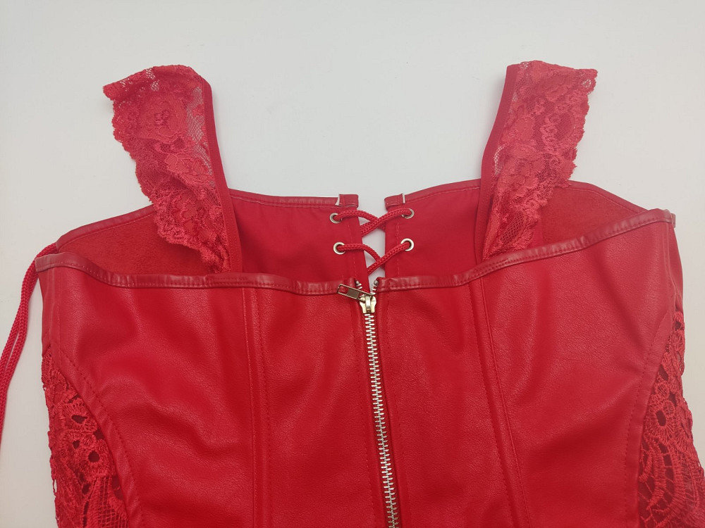 Корсет червоний жіночий латекс з мереживом Луцьк - фото 2