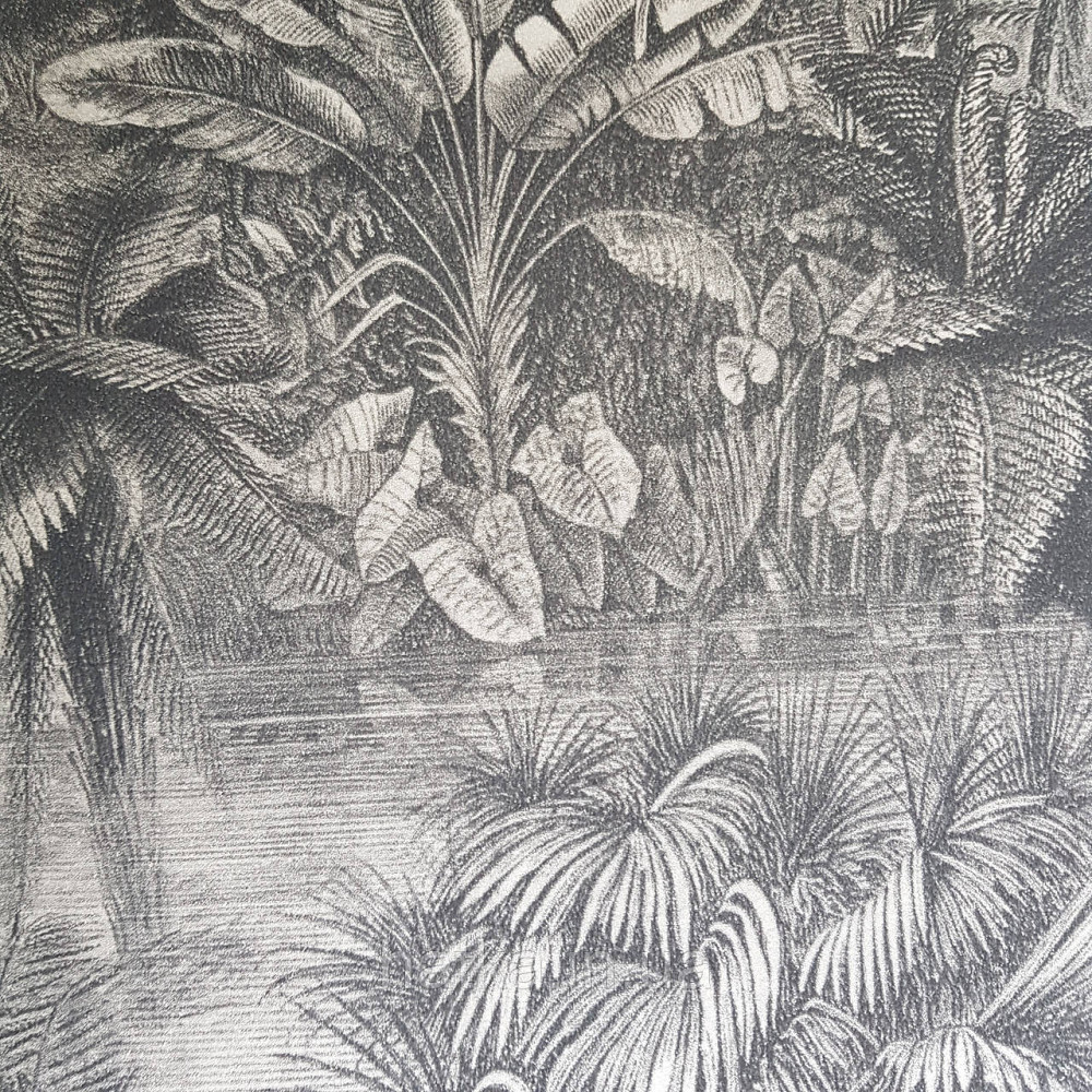 Шпалери флізелінові еко Rasch Kerala 0.53х10 м пальми листя екзотичні рослини чорні сріблясті Київ - фото 1
