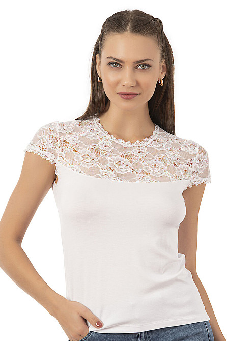 Футболка Ozkan с прозрачным верхом, бел, черн - Viscose L Киев - изображение 4