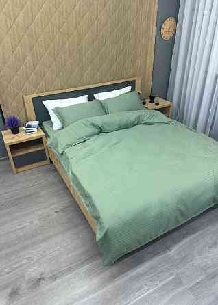 Комплект постільної білизни Страйп-сатин Євро 200х230 з простирадлом на резинці М'ятний (88-174) Київ
