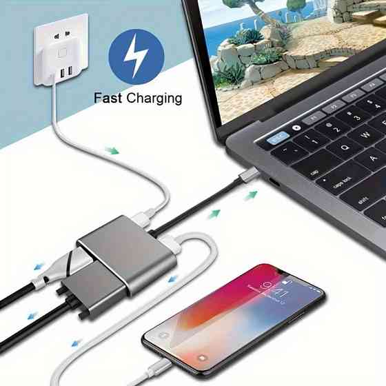 Концентратор Type-C 4 в 1, адаптер type-c 3.0 до 4K HDMI HDTV, VGA USB 3.0 PD, розгалужувач швидкої зарядки Запорожье