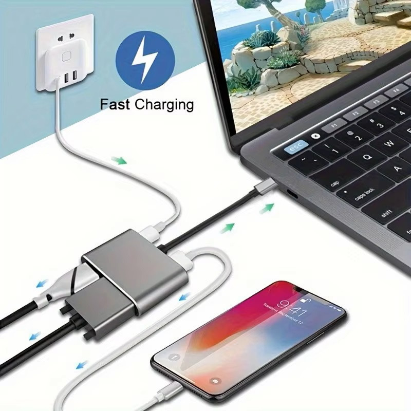 Концентратор Type-C 4 в 1, адаптер type-c 3.0 до 4K HDMI HDTV, VGA USB 3.0 PD, розгалужувач швидкої зарядки Запоріжжя - фото 2