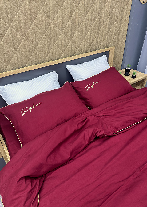 Комплект постільної білизни Сатин, Євро 200х230 Бордовий (88-160) Київ - фото 7