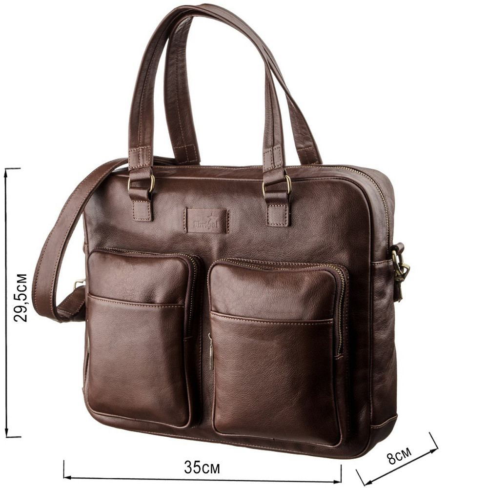 Мужская кожаная сумка для ноутбука SHVIGEL 19109 Коричневая Киев - изображение 3