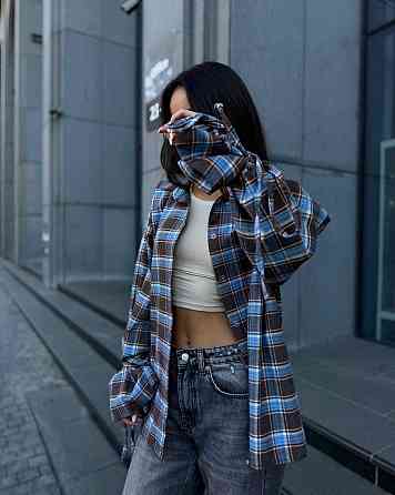 Жіноча базова сорочка кімоно оверсайз в клітинку турецька фланель Одеса