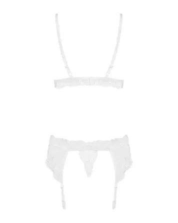 Мереживний комплект білизни Obsessive 810-SEG-1 S/M White, бюстгальтер, стрінги, пояс для панчіх Львів